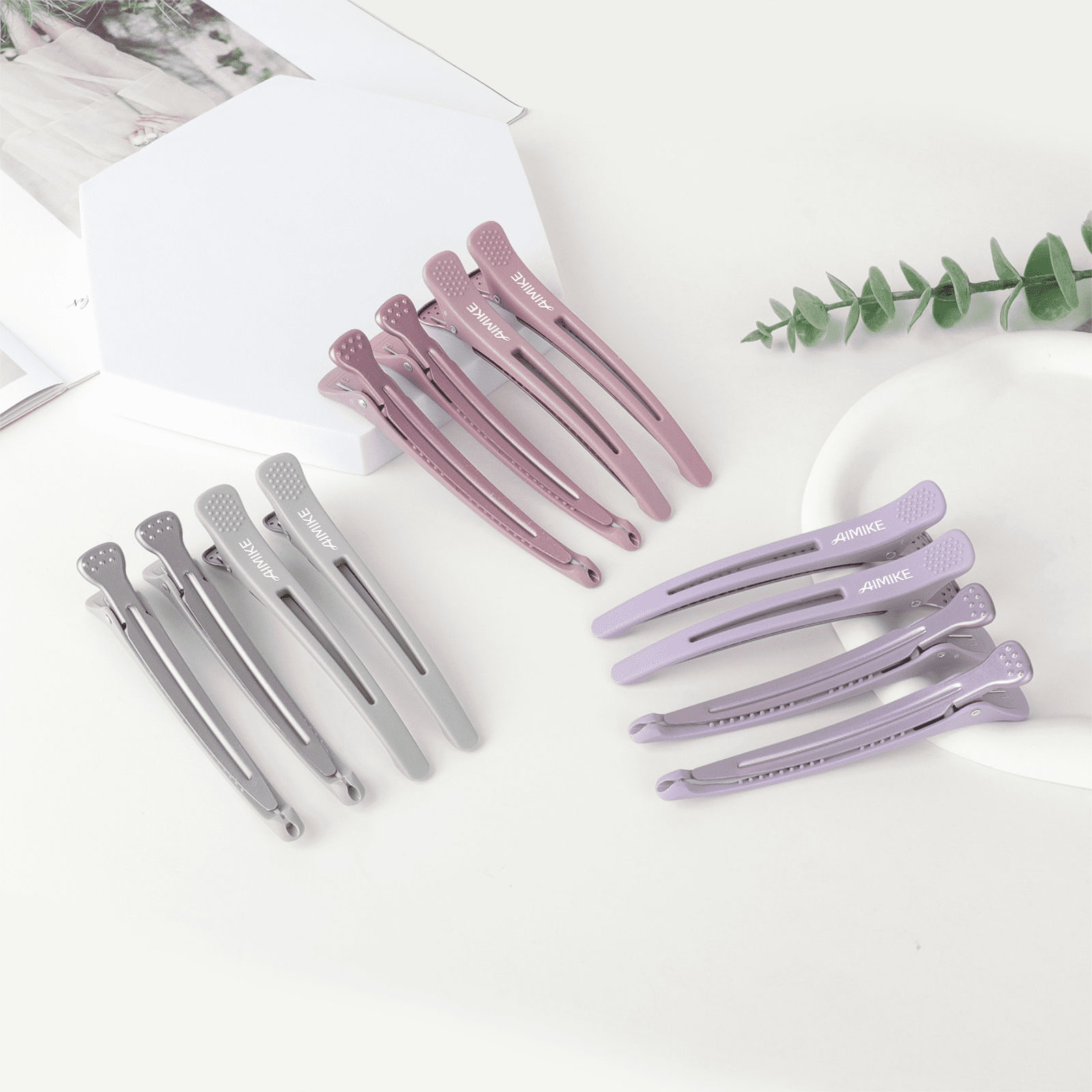 12pcs Professional Hair Clips, No Crease Duck Billed Hair Clips for Cutting, Styling, Women, Morandi - Image 6