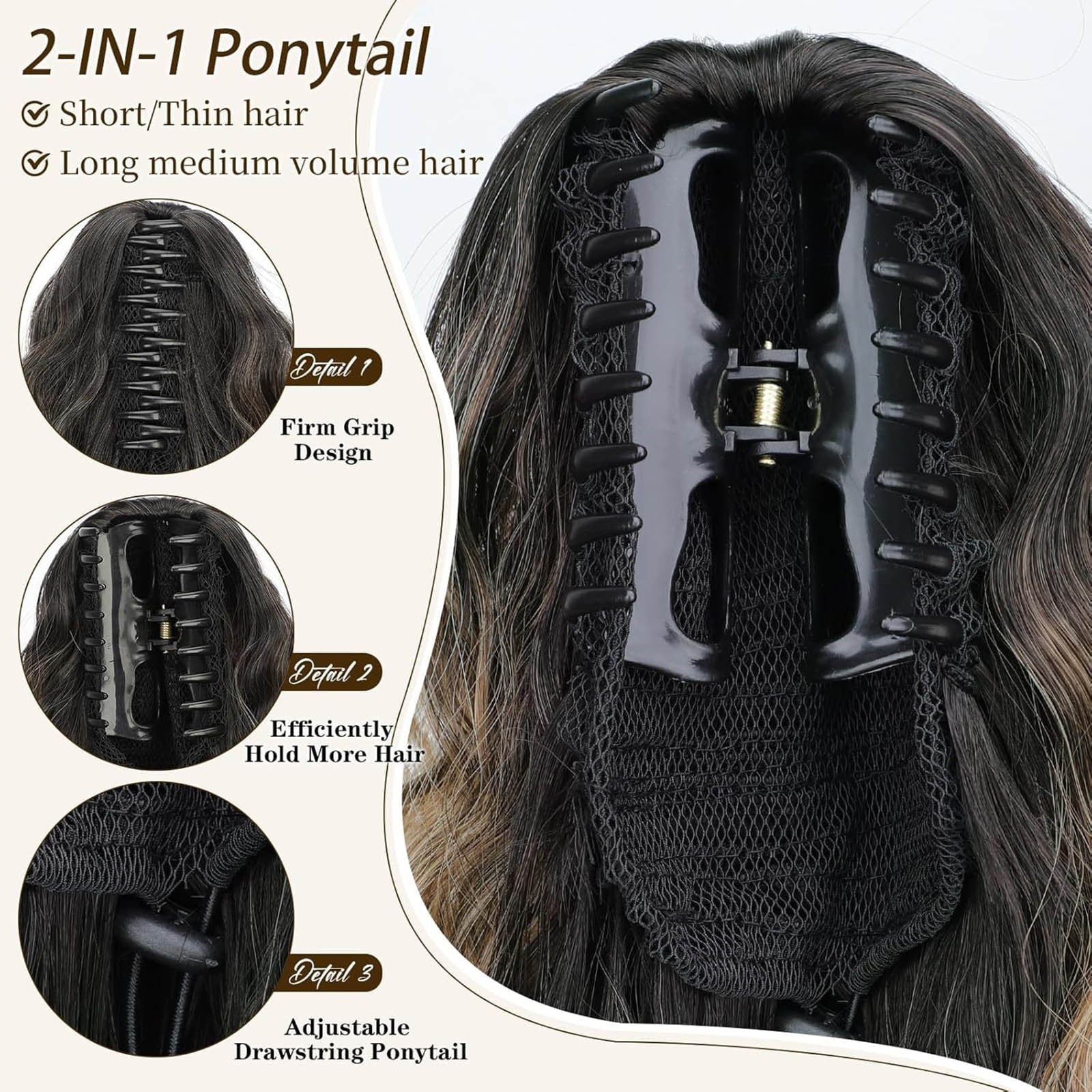 30 inch Claw Long Wavy Ponytail Extension Pony Tail Clip in Hair Extensions for Women Synthetic Hairpiece - Image 4
