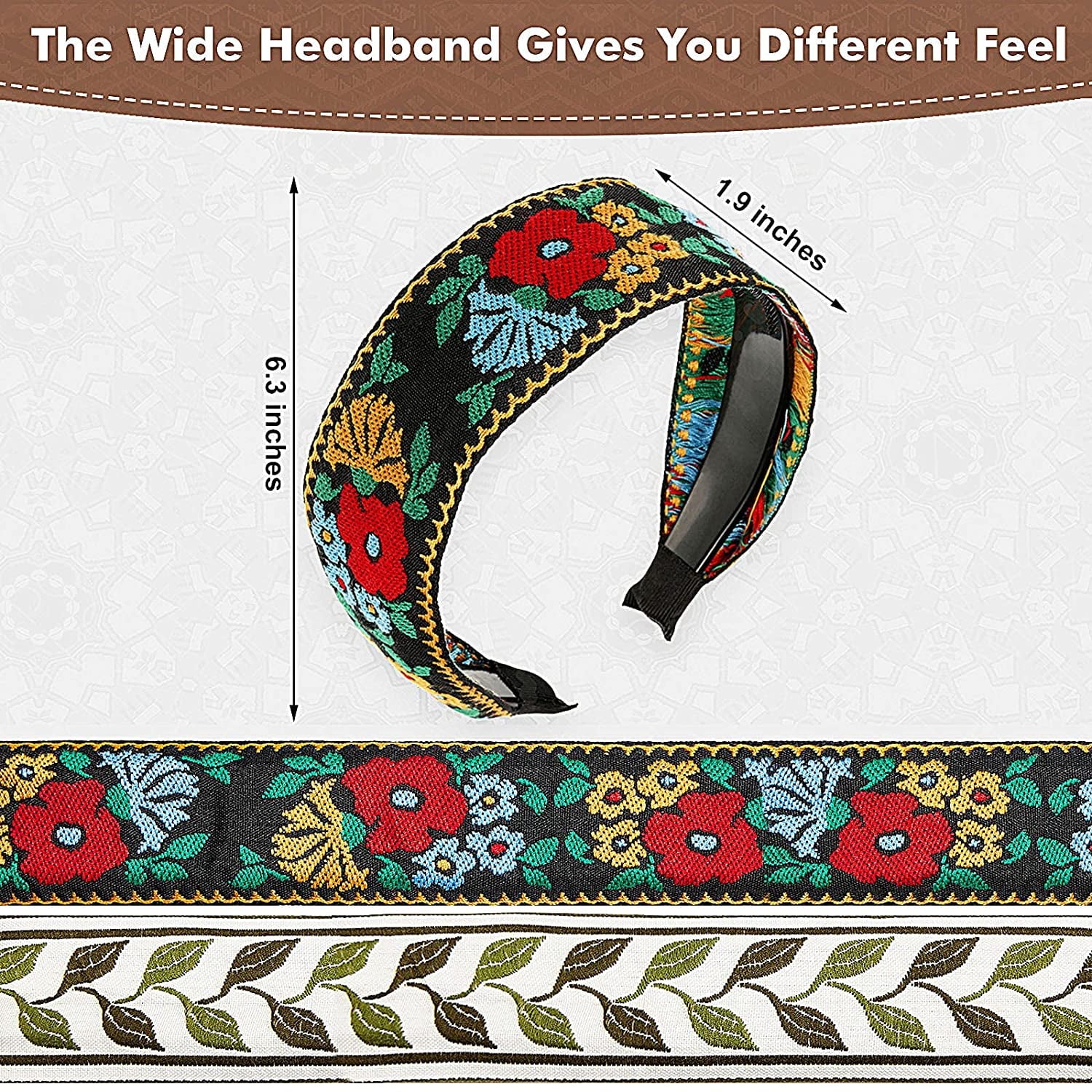 4 Headband for Women Embroidery Wide Hair Band Bohemia Floral Knotted Wide Headbands Vintage Ethnic Style Girls Acces... - Image 2