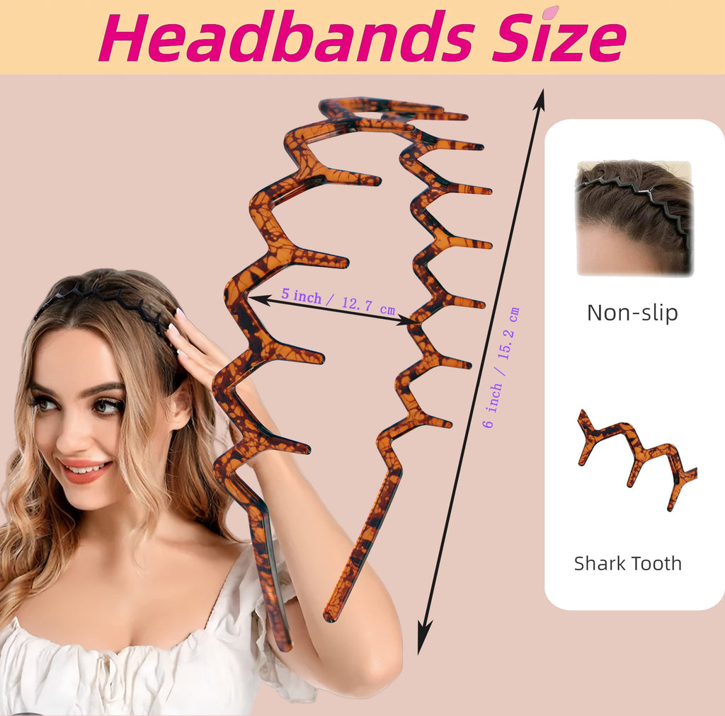 2 Set of Zig Zag Headbands for Women Men, Plastic Sharks Tooth Hair Comb Headband (2 Spray Amber color), Hair Accessories for Women & Men Wa - Image 3