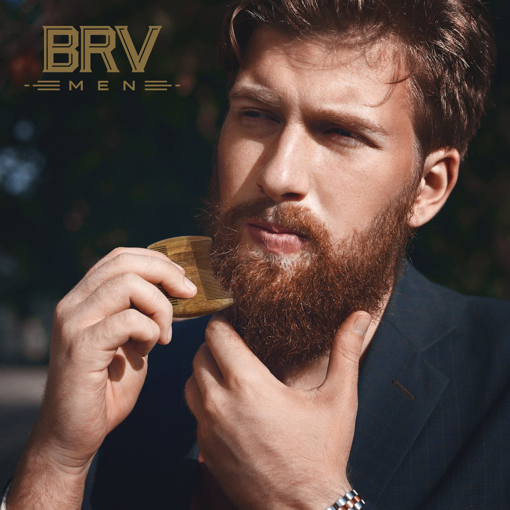 BRV MEN Beard & Mustache Comb - 100% Natural Green Sandalwood Beard Comb - Pocket Beard Comb w/ a Stylish Carry Case - Wooden Beard Comb for - Image 3