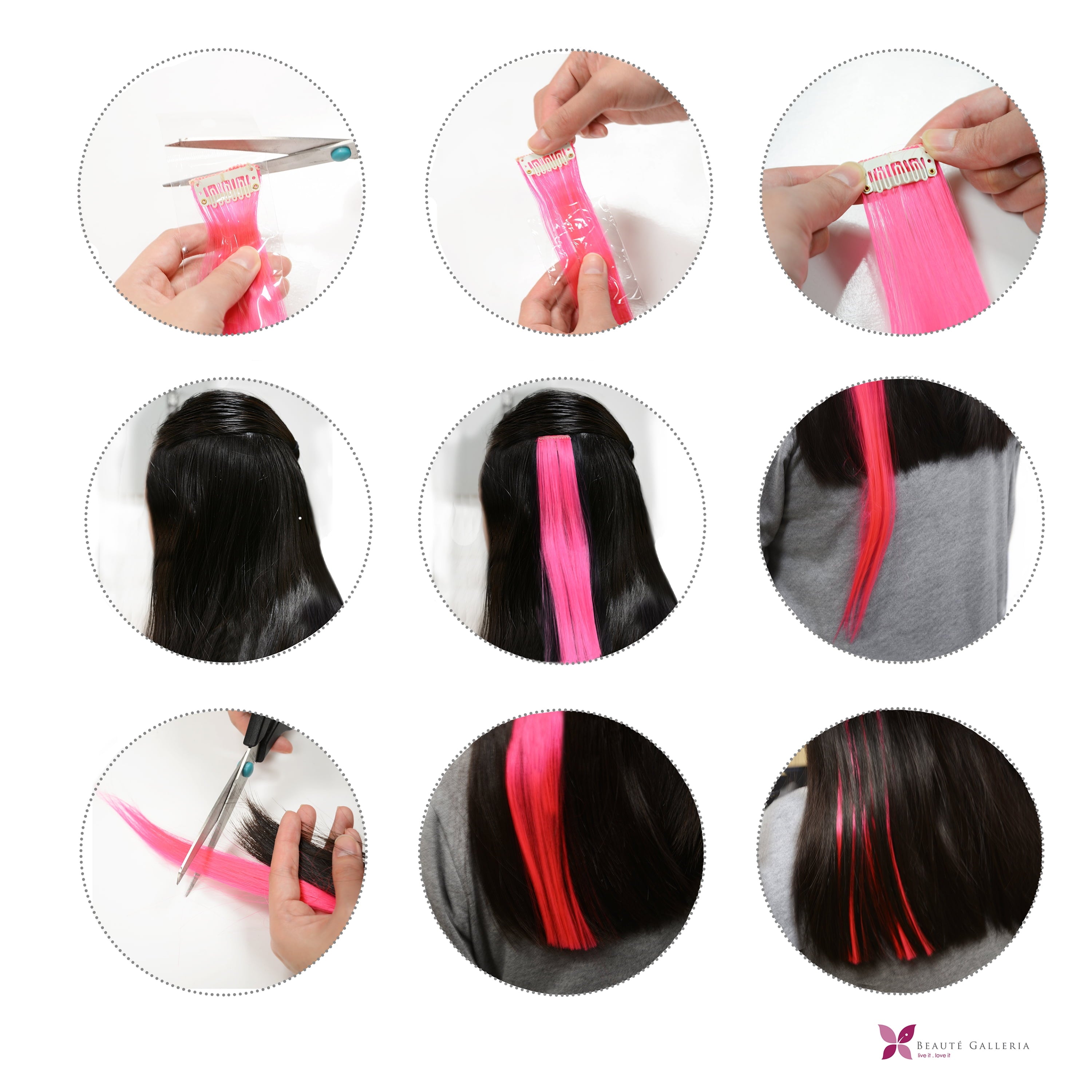 Beaute Galleria Single Color 21 inches Long Straight Party Highlights Clip In Synthetic Hair Extensions, Costume Cosplay, 11 Pack (Pink) - Image 3