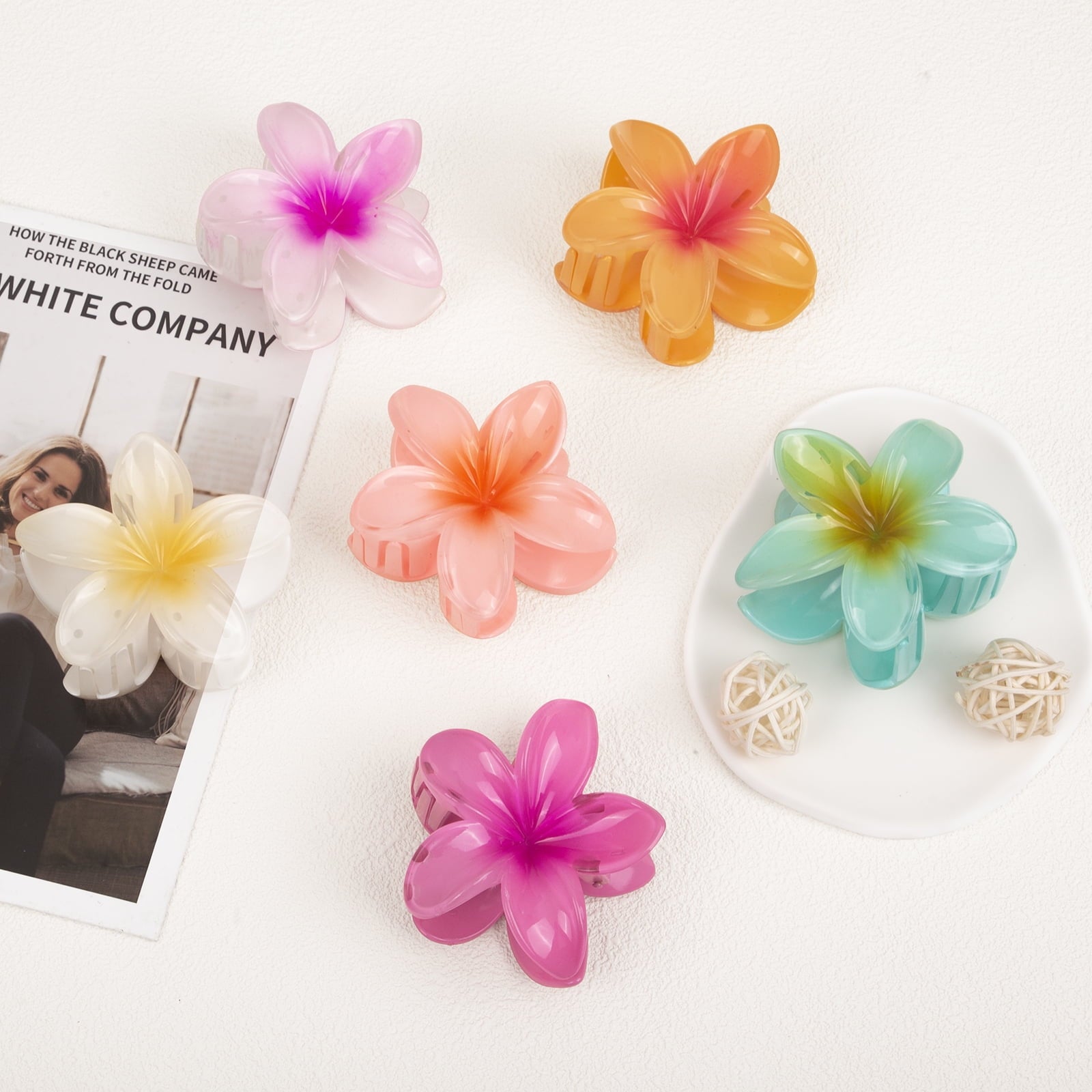 6 Pack Flower Hair Claw Clips for Women, Hawaiian Plumeria Hair Clips, Cute Tropical Beach Hair Accessories - Image 5