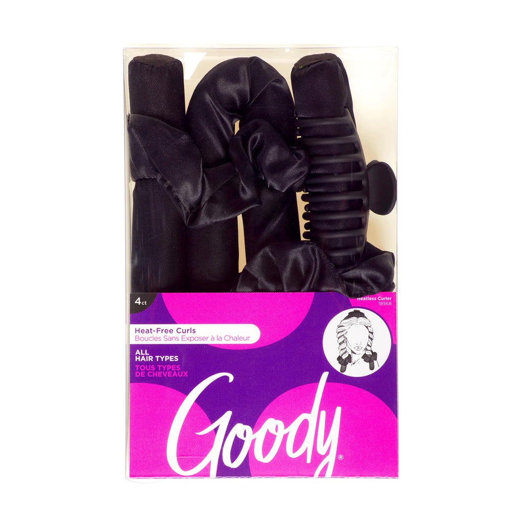 Goody Black Overnight Heatless Hair Curler Set with Claw Clip and Satin Scrunchies, No Heat, 4 Ct - Image 3