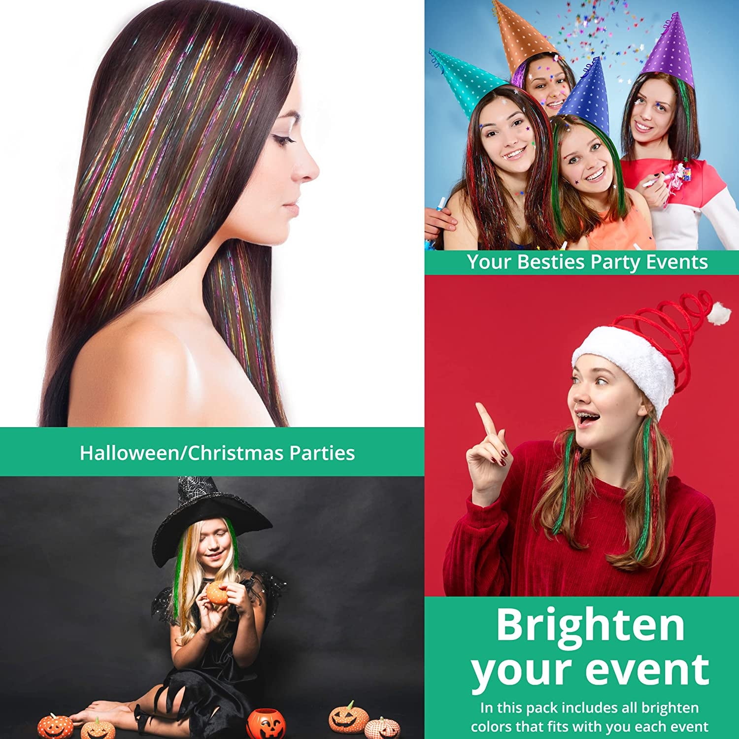Herbiar Hair Tinsel Kit 12 Colors 47inch 2400 Strands Silver Extensions Women Girls Heat Resistant - Image 5