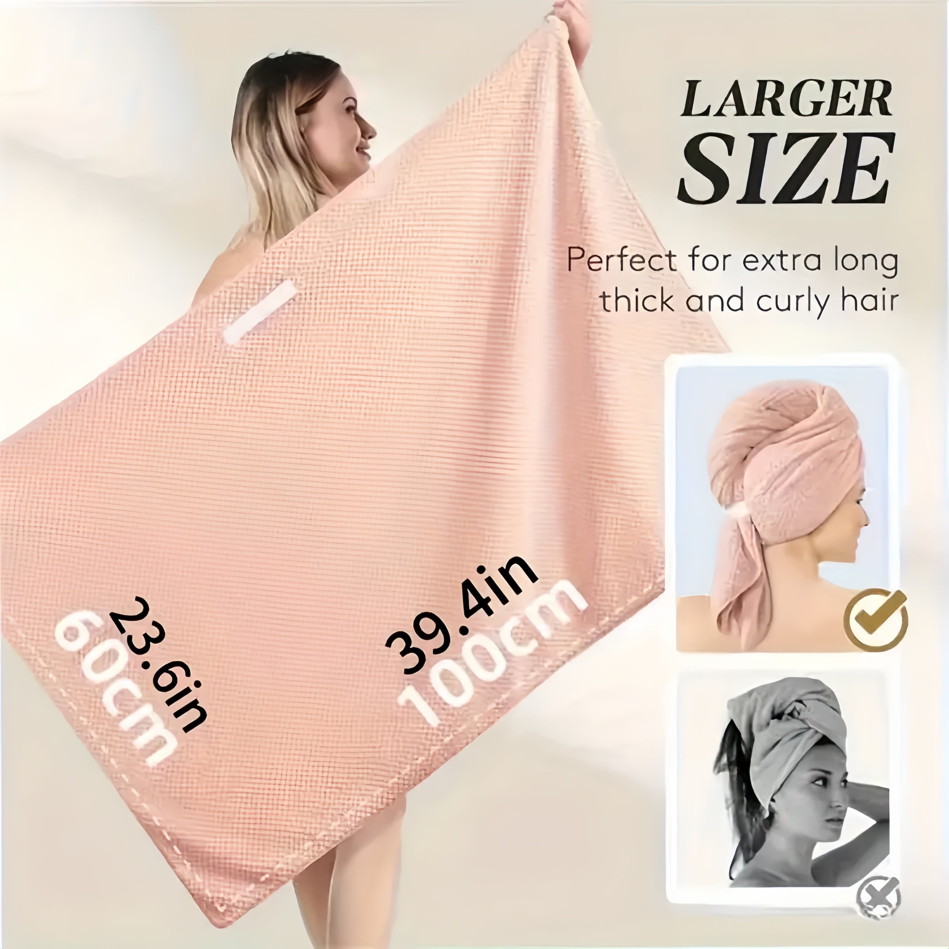 2 Pack Microfiber Hair Towel Wrap for Women, Ultra Absorbent Quick Dry Bath Towels, Anti Frizz Turbans for All Hair T... - Image 2
