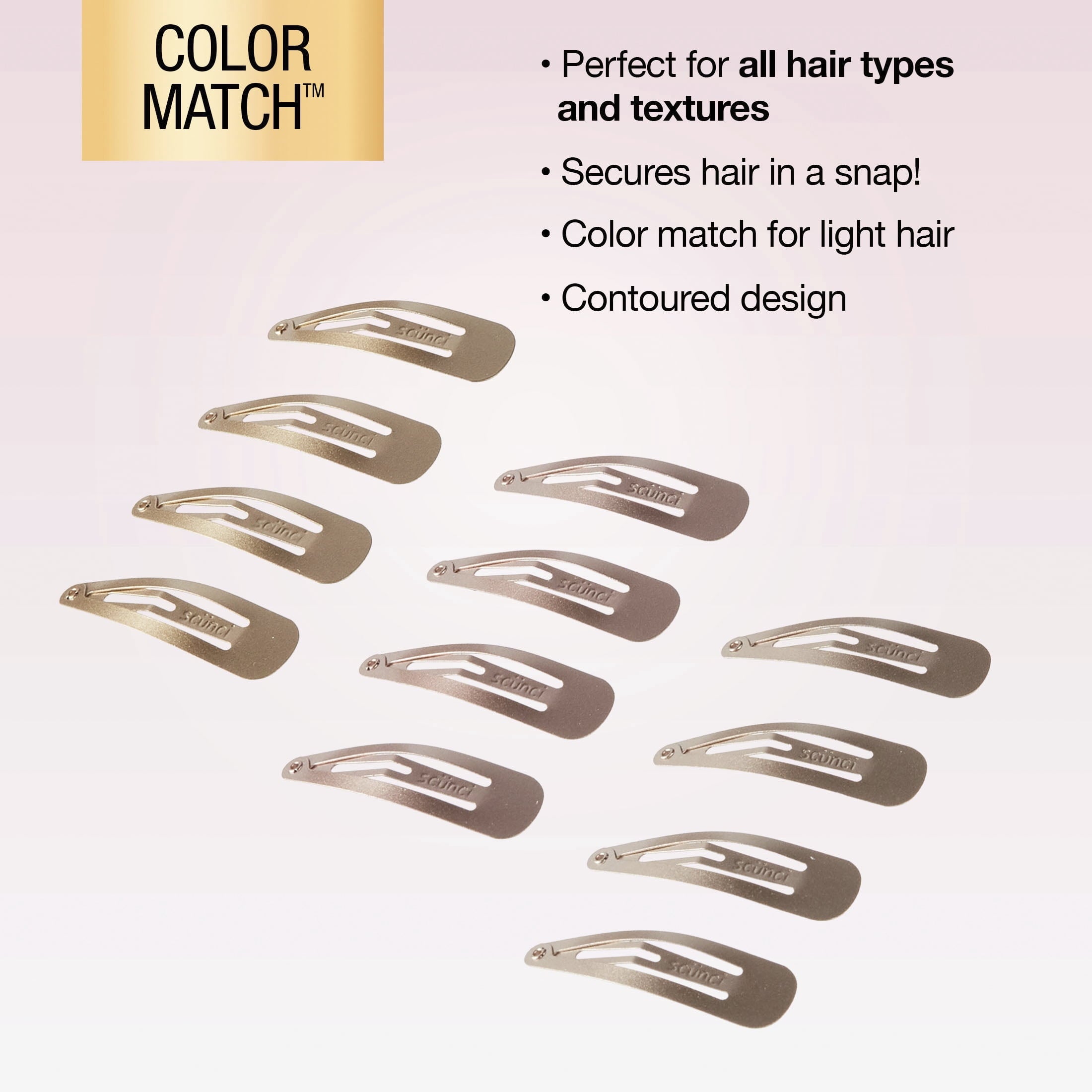 Scunci by Conair Color Match Contour Snap Clips, Hair Accessories, 12 Count - Image 4