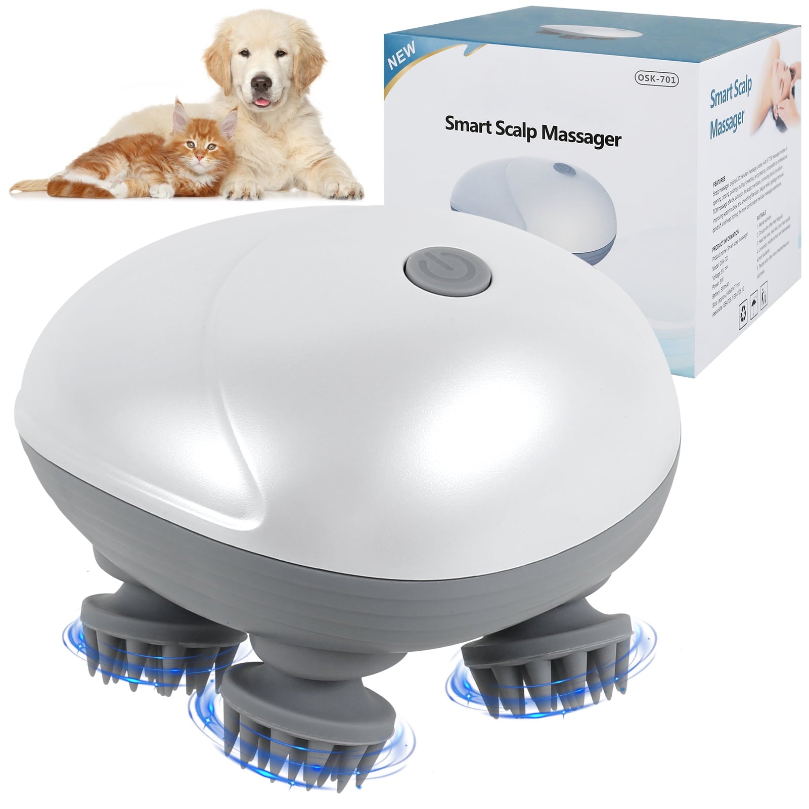 Electric Pet Massager Portable Handheld Pet Scalp Massager with 4 Massage Heads 3 Modes USB Rechargeable Waterproof M... - Image 5