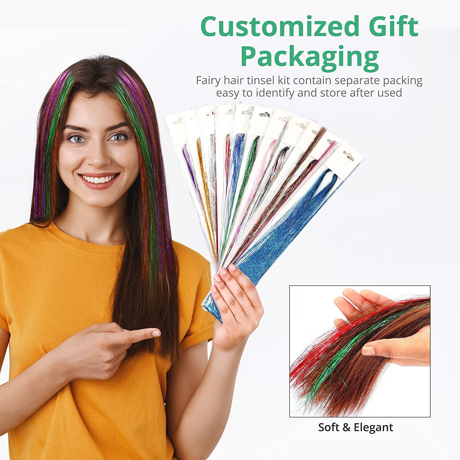 Herbiar Hair Tinsel Kit 12 Colors 47inch 2400 Strands Silver Extensions Women Girls Heat Resistant - Image 2