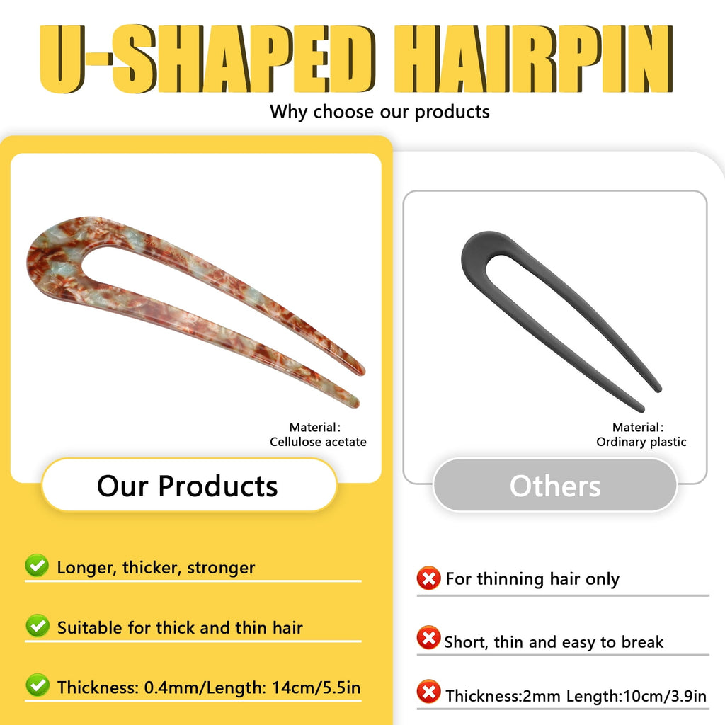 5 U Shaped Hair Pins for Buns, Large Bobby Pins Hair Pins for Thick Hair Extra Hold, French Hair Pin Bobby Pins Brown... - Image 3