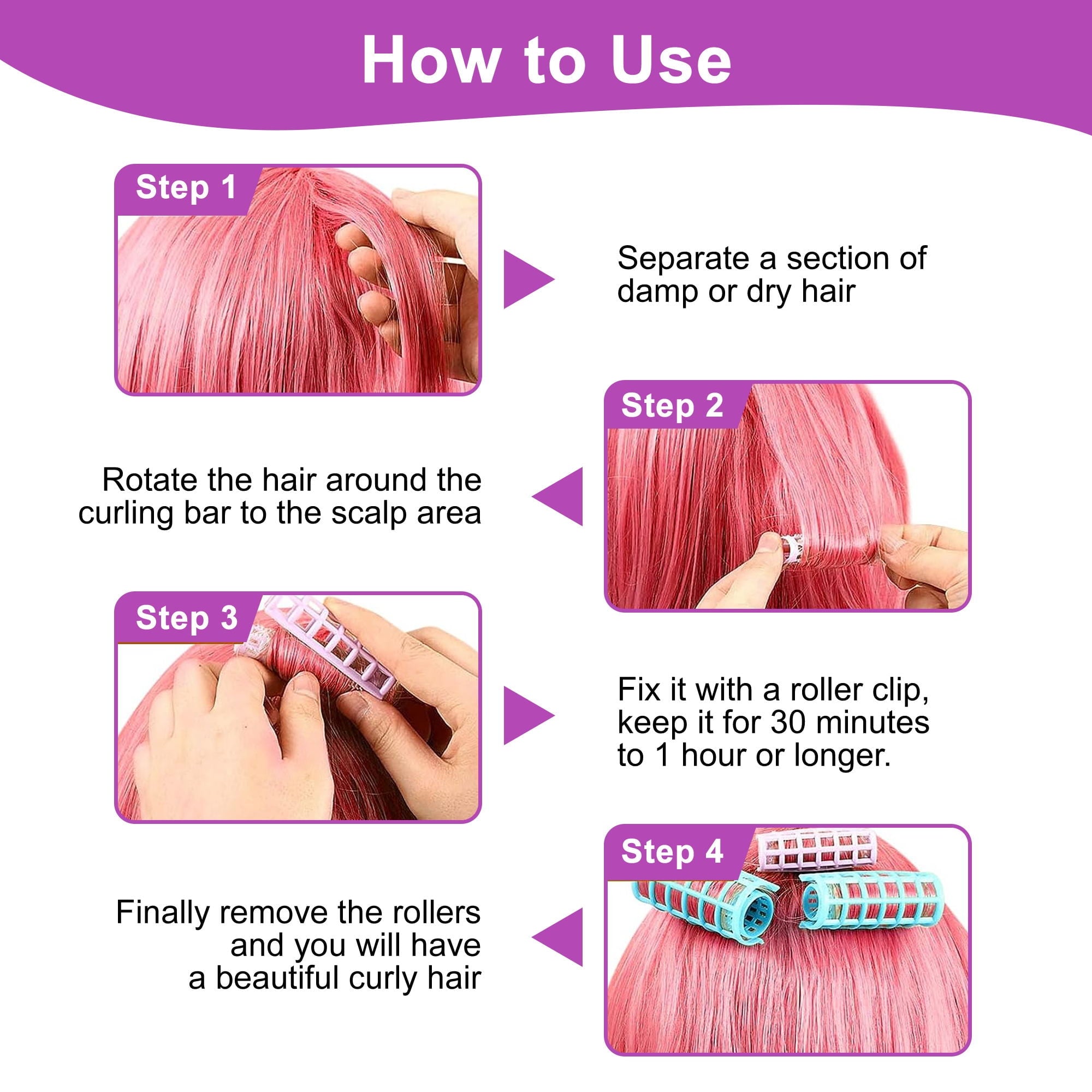 30pcs on Plastic Hair Rollers, 5 Sizes No Heat Curlers, Self Grip Hairdressing Styling Tools, Random Colors - Image 5