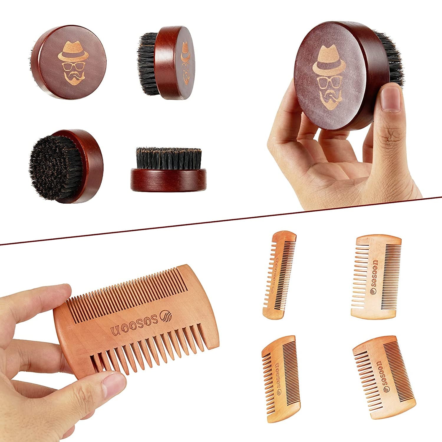 100% Boar Bristle Black Walnut Wood Comb for Men to Tame and Soften Your Facial Hair - Image 2
