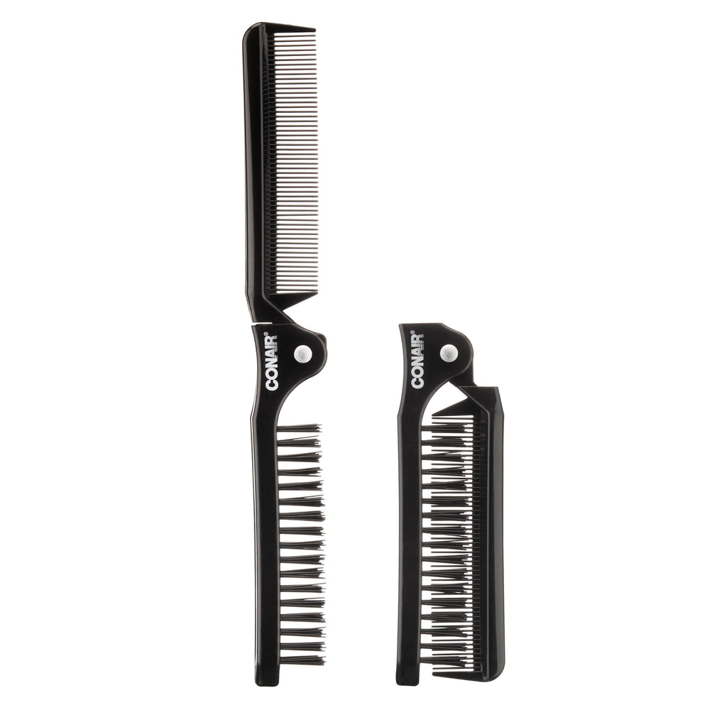 Conair Man 2-in-1 Foldable Detangling Brush and Fine Tooth Comb Compact Styler, Black - Image 2