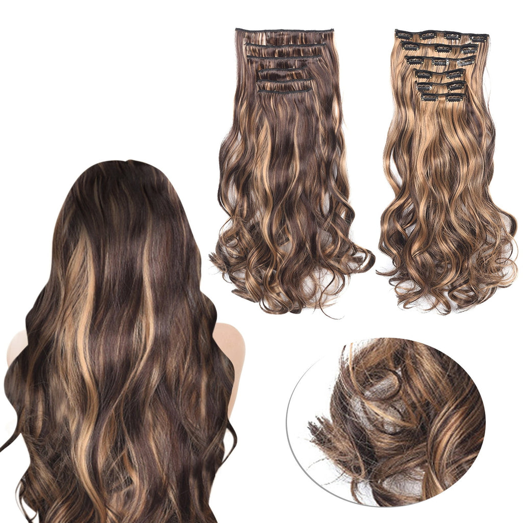 20inch Synthetic Curly Wavy Natural Blonde Thick Clip in Stylish Fasionable Fabulous Piece 6 Pieces for Women, Wigs f... - Image 2