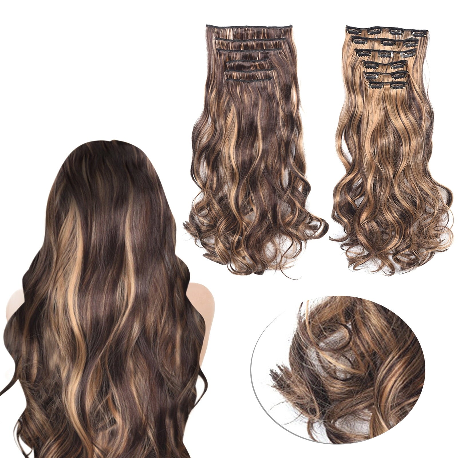 20inch Synthetic Curly Wavy Natural Blonde Thick Clip in Stylish Fasionable Fabulous Piece 6 Pieces for Women, Wigs f... - Image 2
