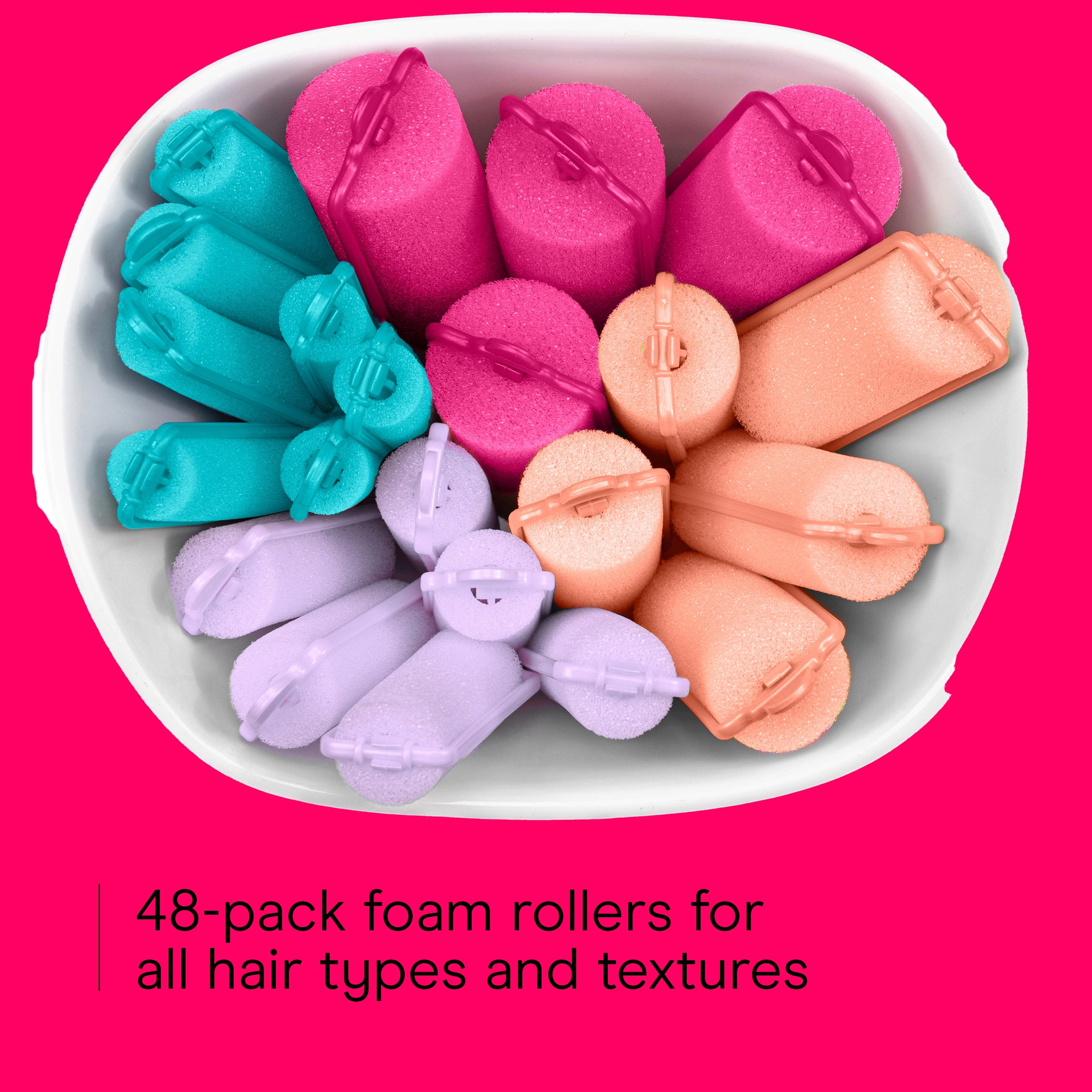 Conair Foam Self-Fastening Rollers, Assorted Sizes, Zipper Case, Neon Colors, 48 Count - Image 5