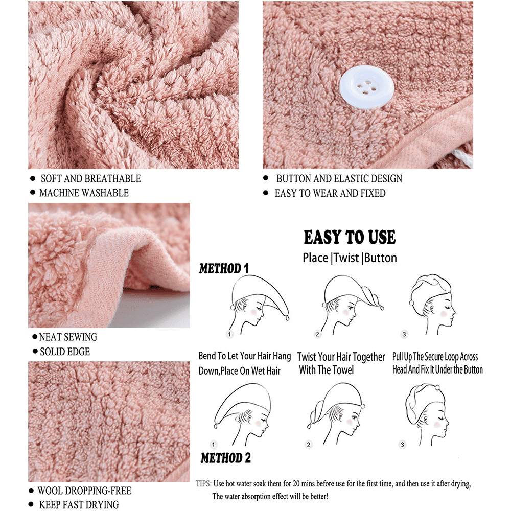 Towel Turban Wrap for Women 2 Pack Quick Dry Towels for (Blue+Pink) - Image 4