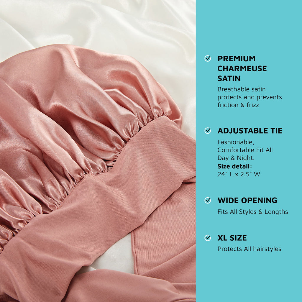 Colors & Care Silky Satin Tie Band Edge Bonnet, 24 Edge Band, XL, Dust Pink - Image 5