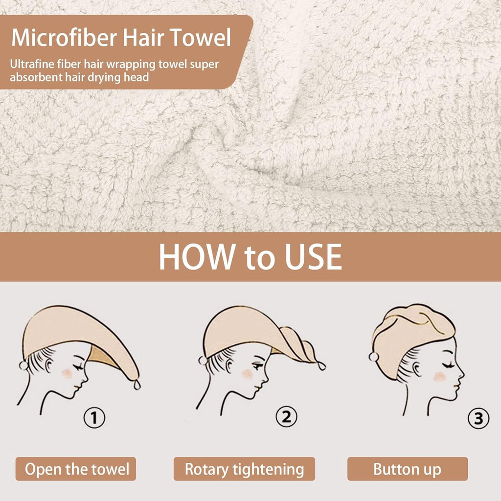 3 PCS Microfiber Hair Towel - Wraps for Wet Hair, Anti Frizz Turbans, for Curly Hair (Pink, Blue, Grey) - Image 3