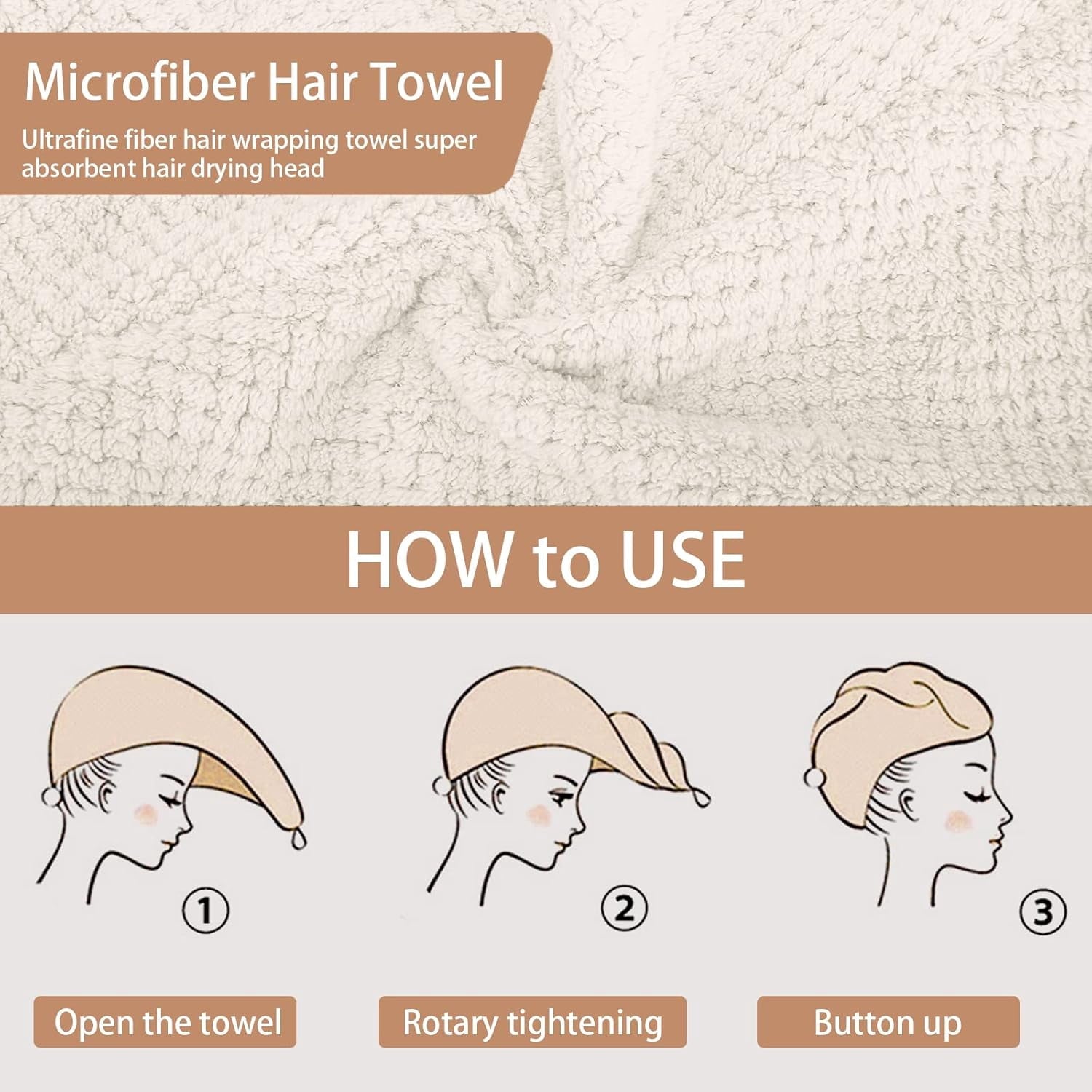 3 PCS Microfiber Hair Towel - Wraps for Wet Hair, Anti Frizz Turbans, for Curly Hair (Pink, Blue, Grey) - Image 3