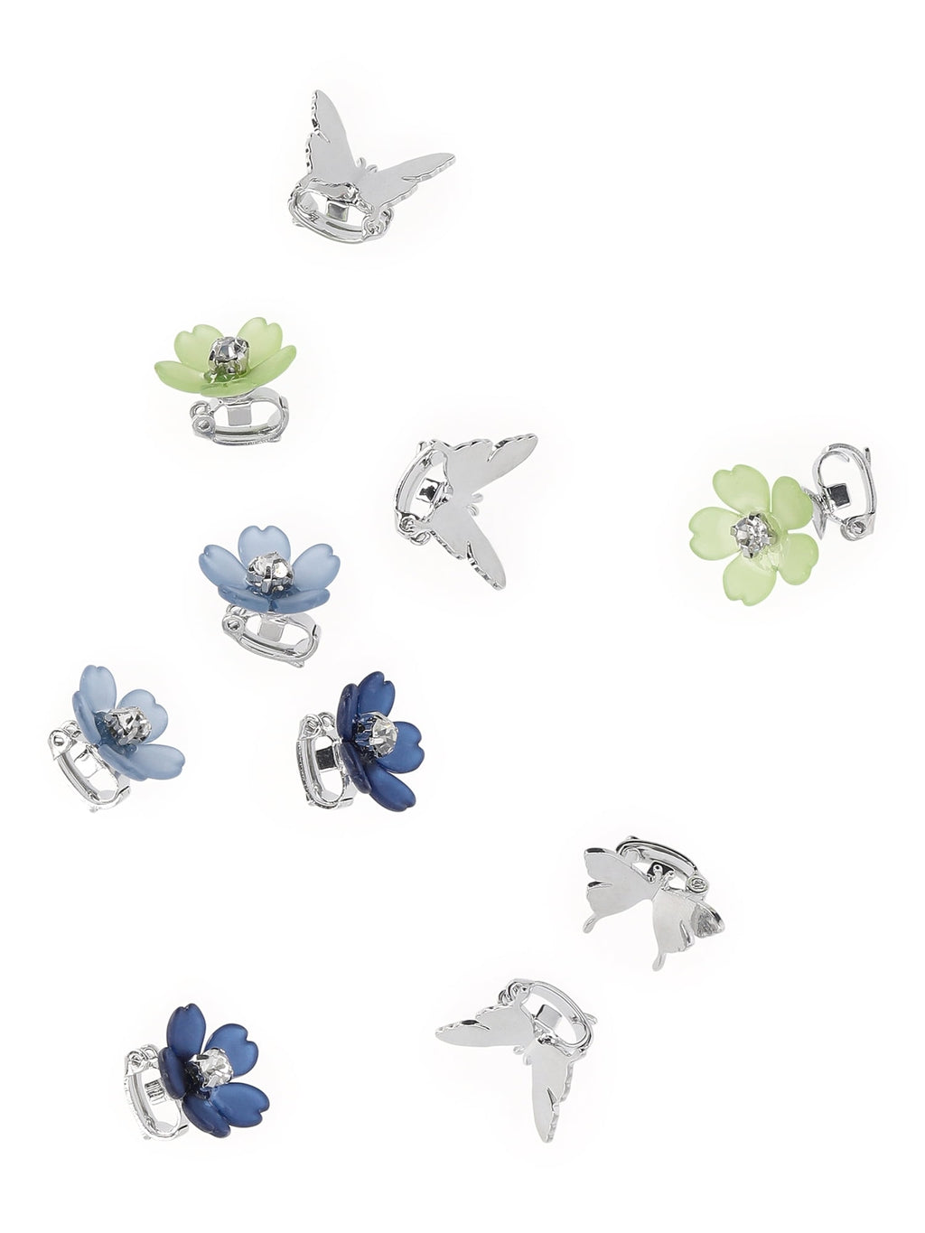 and Flower Mini Hair Claw Clips Set, 10-Piece, Women's, Blue/Silvertone - Image 3