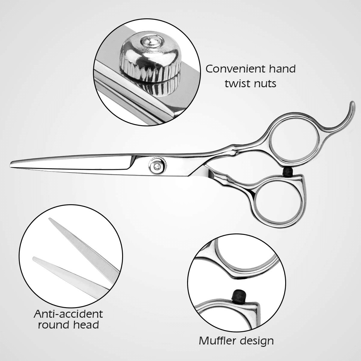 Inch Professional Set ,Thinning Shears Kit, Grooming cut Kit,Right Left Handed Barber Scissors-Silver - Image 2