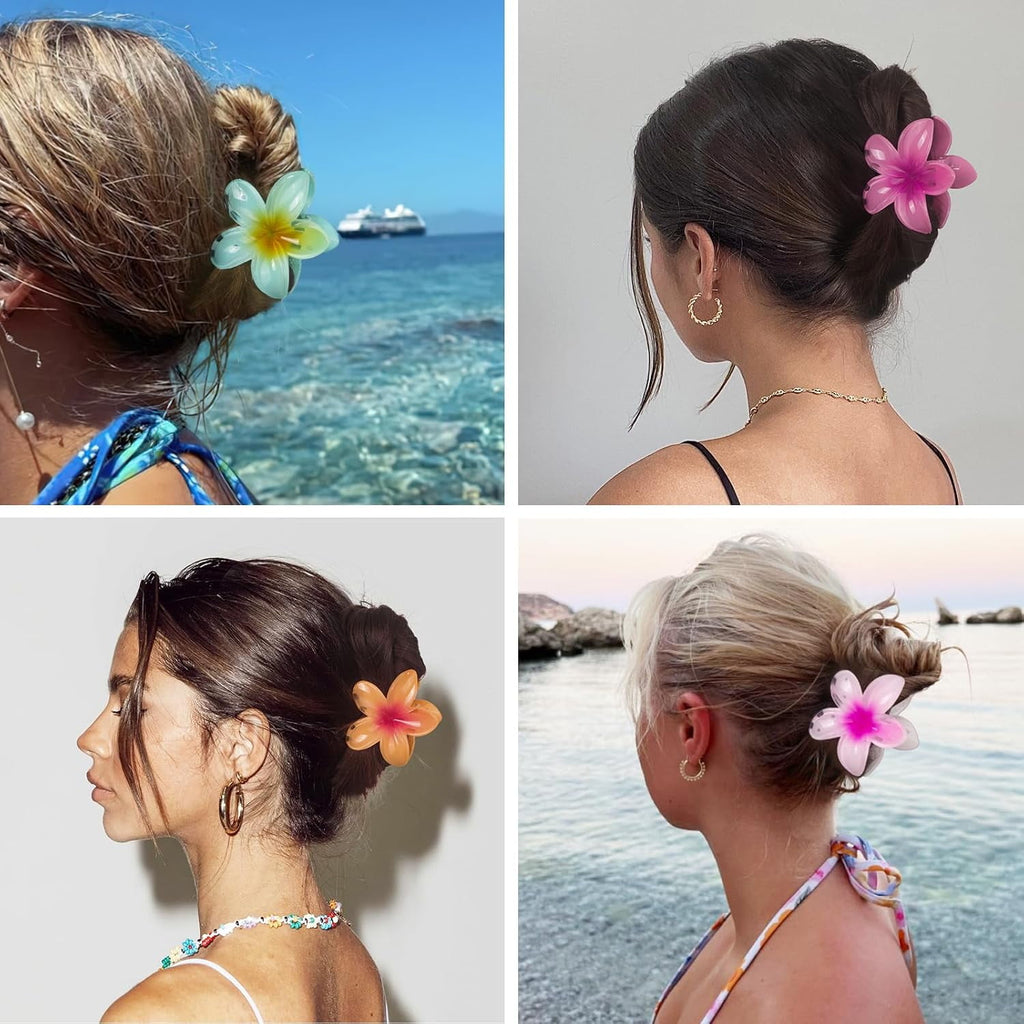 6 Pack Flower Hair Claw Clips for Women, Hawaiian Plumeria Hair Clips, Cute Tropical Beach Hair Accessories - Image 2