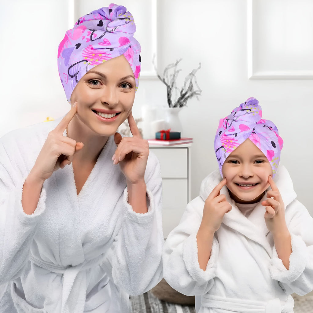 2026 New 2Pcs Hair Turban Towel Wrap for Wet Hair for Women Kids Fast Drying Microfiber Hair Towel with Button Portab... - Image 2
