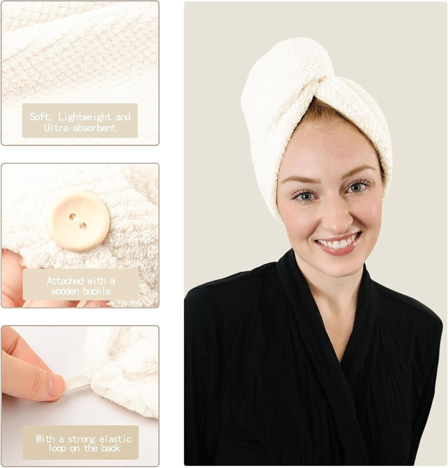 Extra Large 4 Pack Microfiber Hair Towel Wrap for Women Super Absorbent & Quick Dry Hair Drying Towels with Button, H... - Image 4
