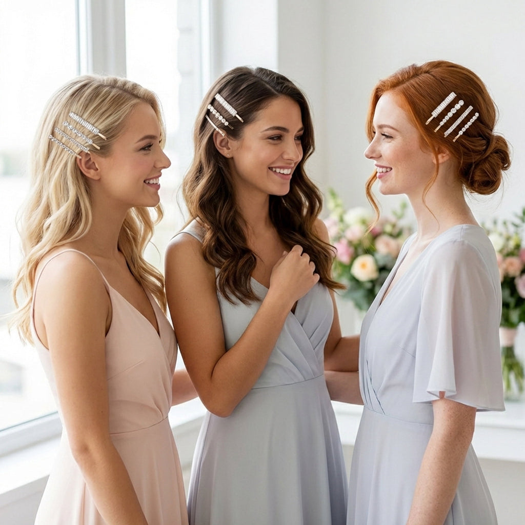 Miallo 5-Piece Gold Rhinestone Bobby Pin Set, Sparkling Baguette and Round Crystal Hair Clips for Women, Elegant Accessory for Wedding, Part - Image 6