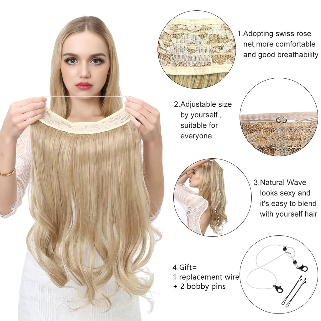 Hair Extensions Wavy Curly Synthetic Long Adjustable Headband Extensions for Women Dark Brown/Golden 18'' - Image 4