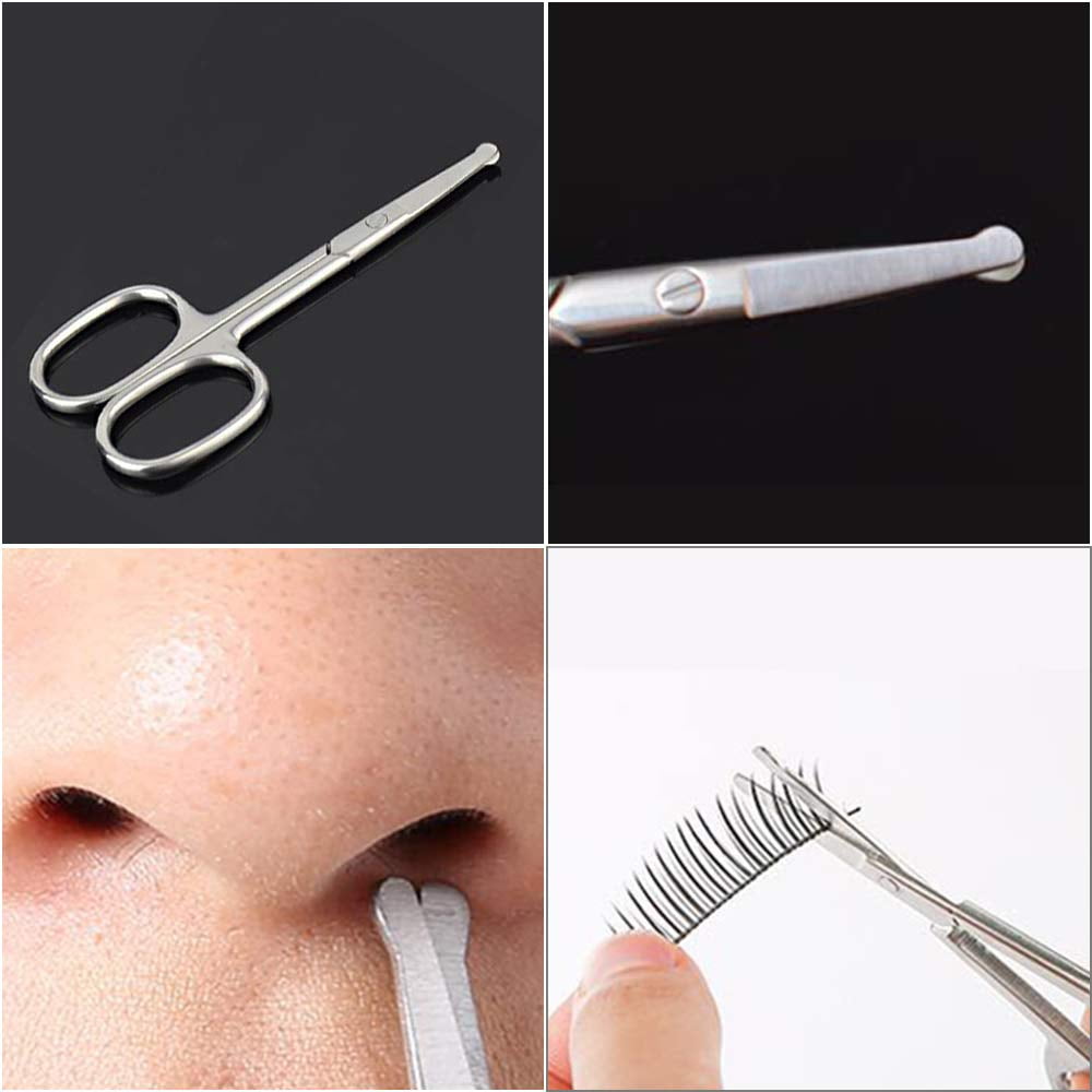 Pinkiou 2 Pieces Curved and Round Facial Nose Hair Scissors for Men Women Stainless Steel Set with Storage Box Moustache Scissor Beard Trimm - Image 4