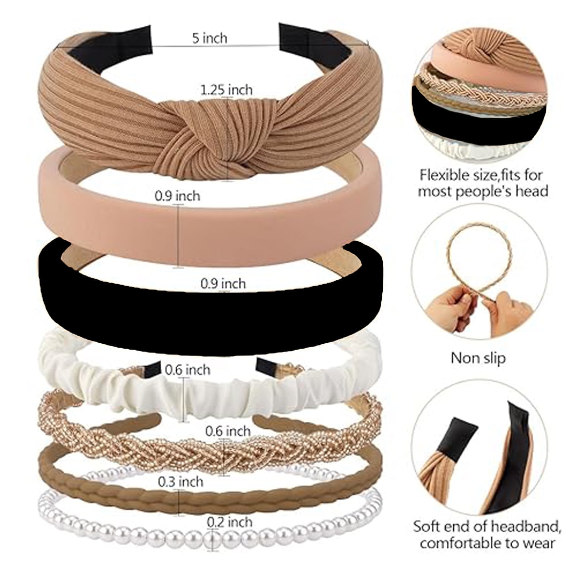 7 Pcs Headbands for Women Gifts Brown Knotted Solid Head Bands Pearl Headband Non Slip Hairbands Fashion Hair Accesso... - Image 2