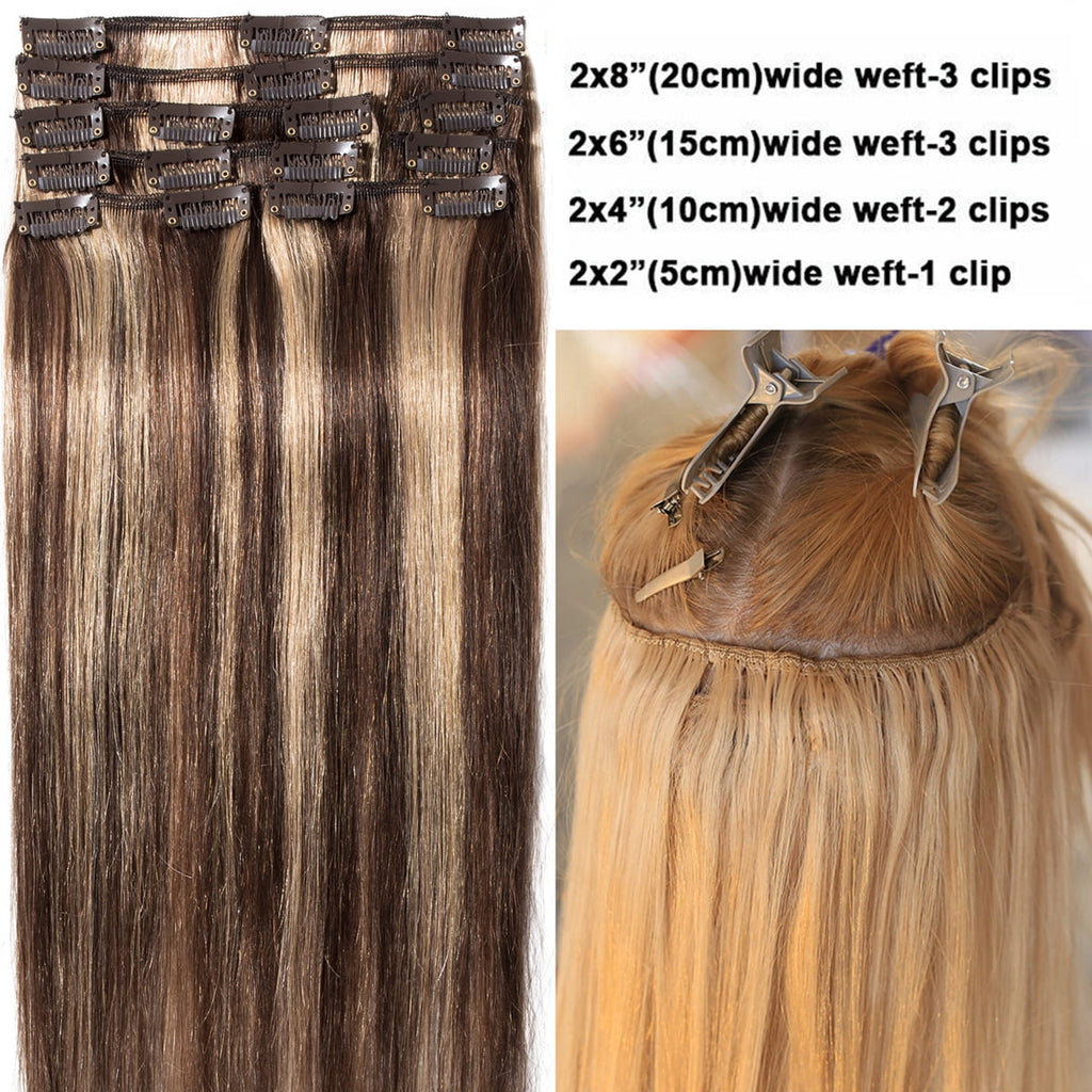 in Hair Extensions Human Hair Full Head 100% Real Remy Thick Hair Extensions Silky Straight Balayage Blonde Hair Pieces - Image 5