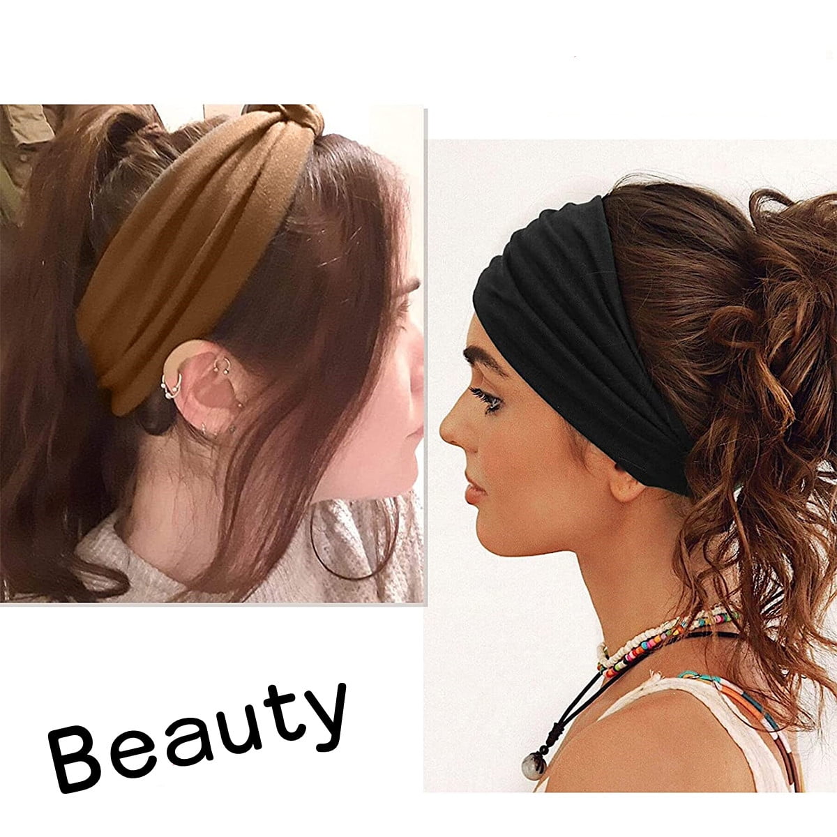for Women African for Women Head Wraps 6 Pcs Scarf Knotted Black Stylish Head Wraps Wide Elastic Head Scarf for Women - Image 5