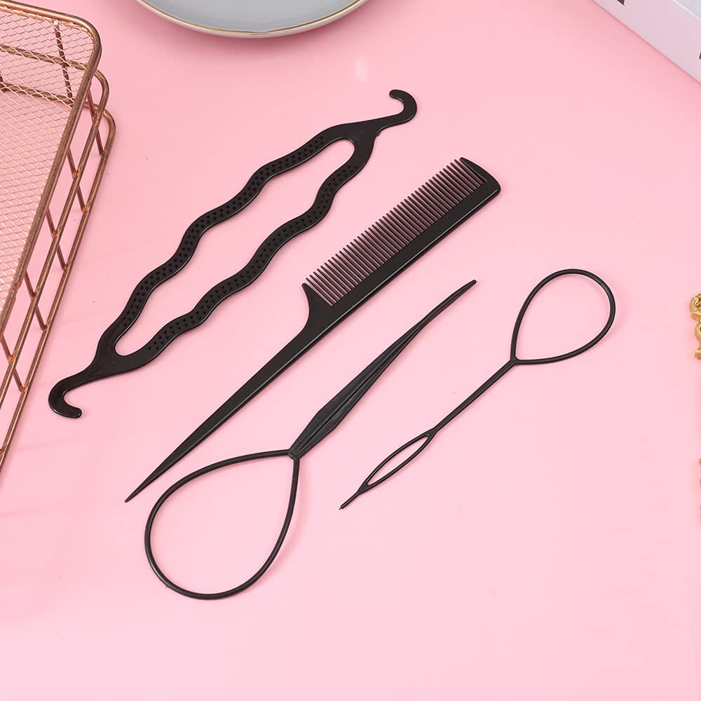 1 Tail Hair Tool Hair Loop Styling Tool Set Tail Hair Flipper Pull through Ponytail Tool French Hair Braiding Tool Fr... - Image 3