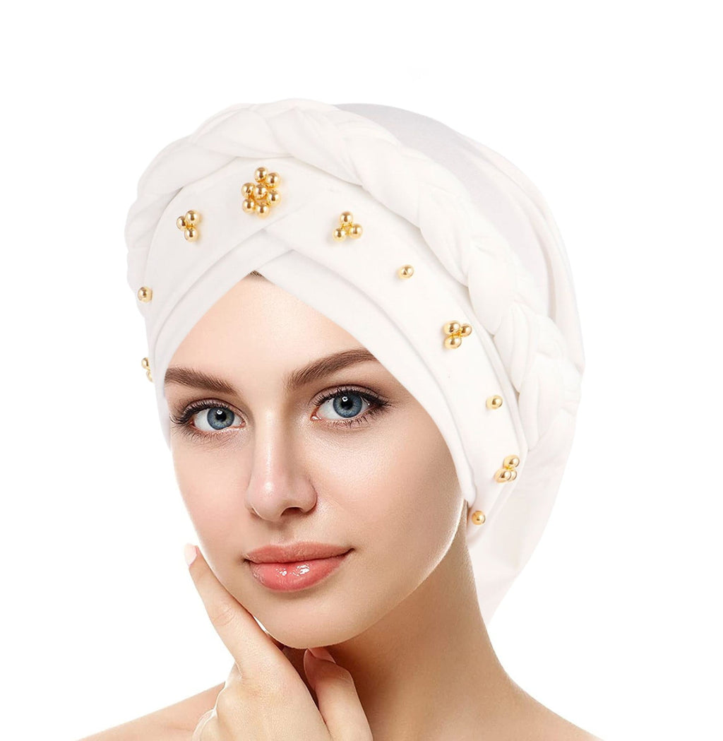 Head Scarf Chemo Headwear for Women Turban Headbands for Women African Head Wraps for Black Women Pre Tied Head Scarf for Women, White One S - Image 2