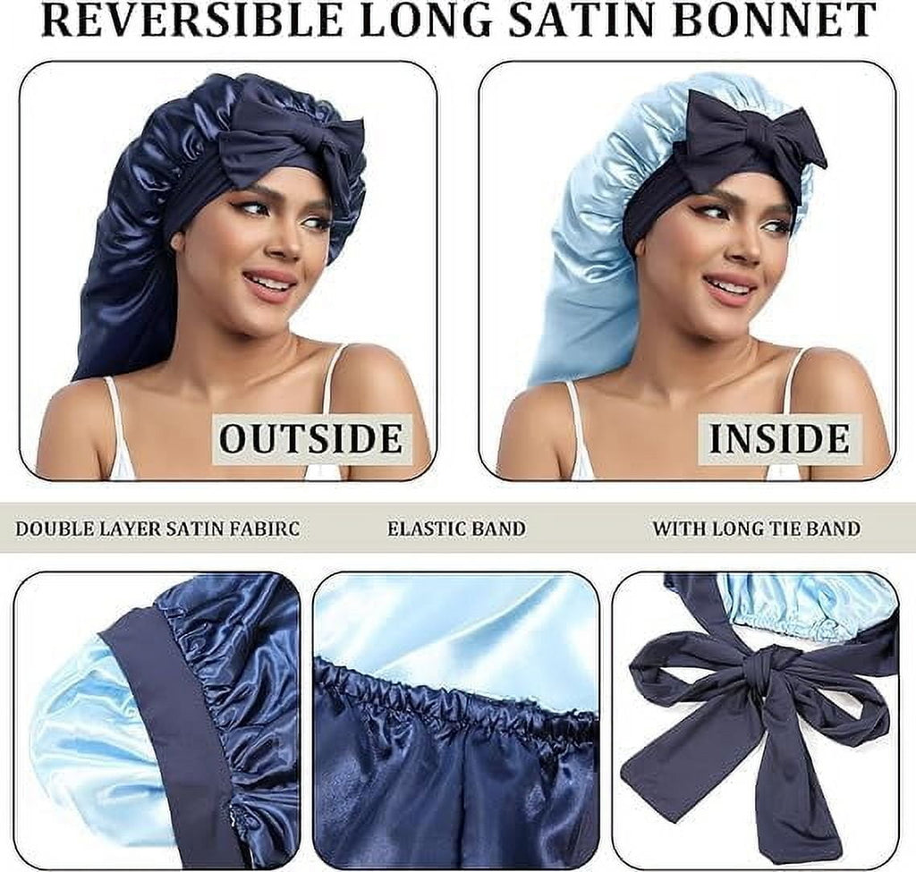 Double Layer Reversible Silk for Hair Women Sleeping Cap with Tie Band - Image 3