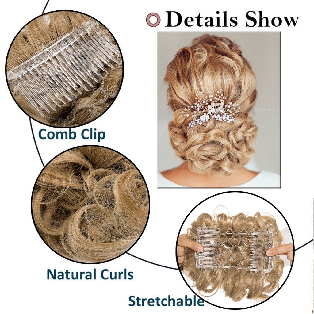 in Messy Bun Hair Piece Wavy Scrunchie Hair Extension Fake Hair Donut Ponytail Comb Stretch Hair Extension for Women ... - Image 5