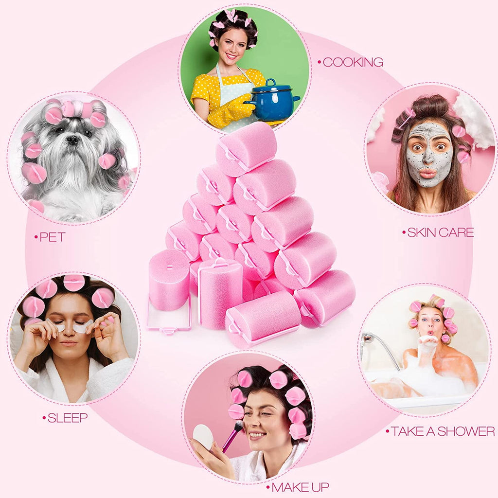 18 Pieces Sponge Hair Rollers Large Soft Foam Hair Styling Curlers 40 mm Large Size Hairdressing Curlers for Women and Kids(Pink) - Image 4