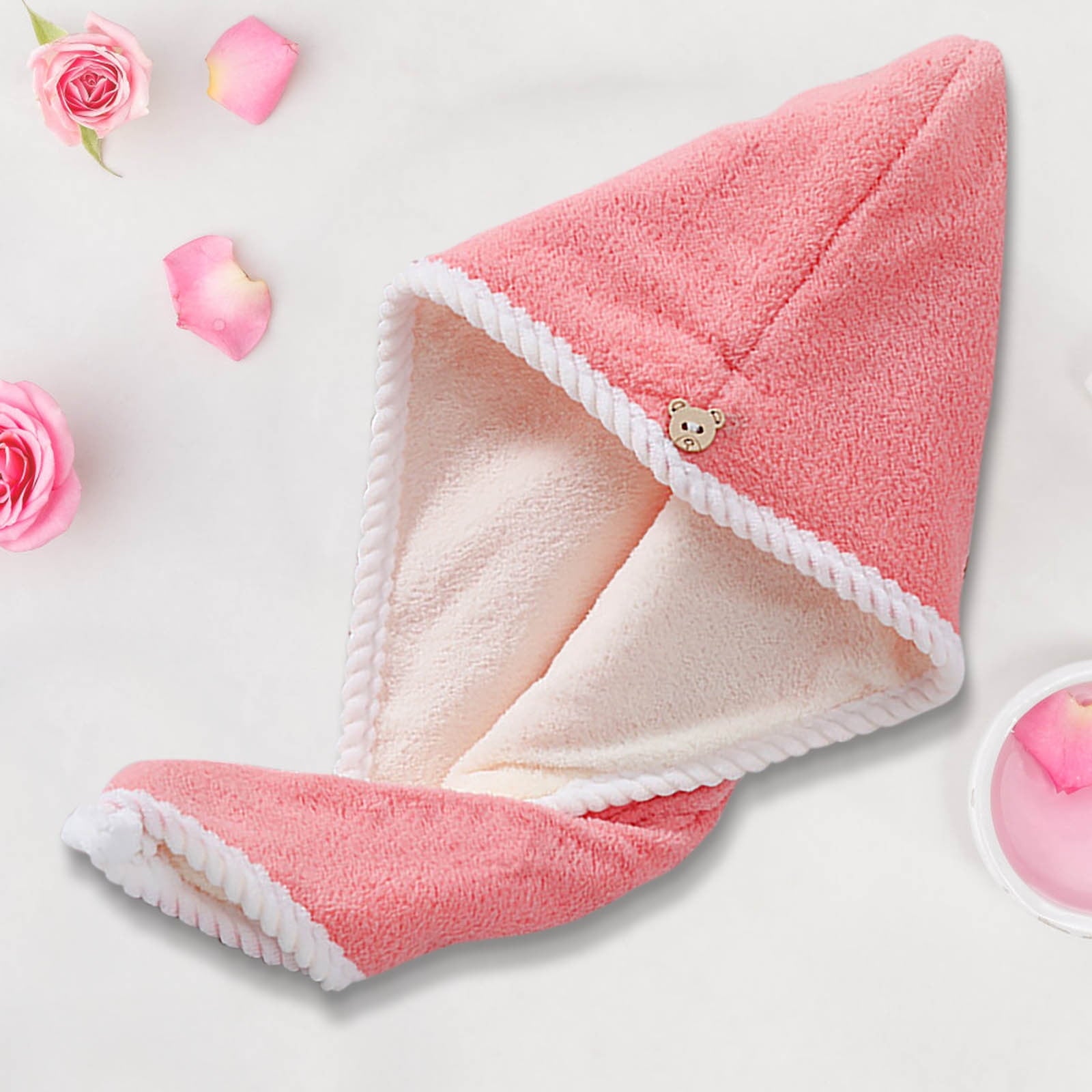 Towel Wrap, Turban with Button, Head Towel for Curly Wet Drying for Women, Quick Dry Bath & Shower Towel(Pink) - Image 5