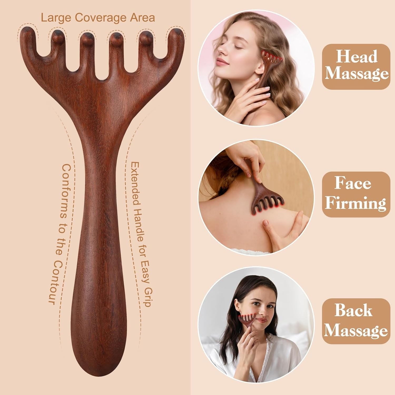 3 Pack Wooden Scalp Massager Tool Loc Combs,Long Handle Head Massage Scalp Loc Brush for Dreads,Multifunctional Hair ... - Image 4