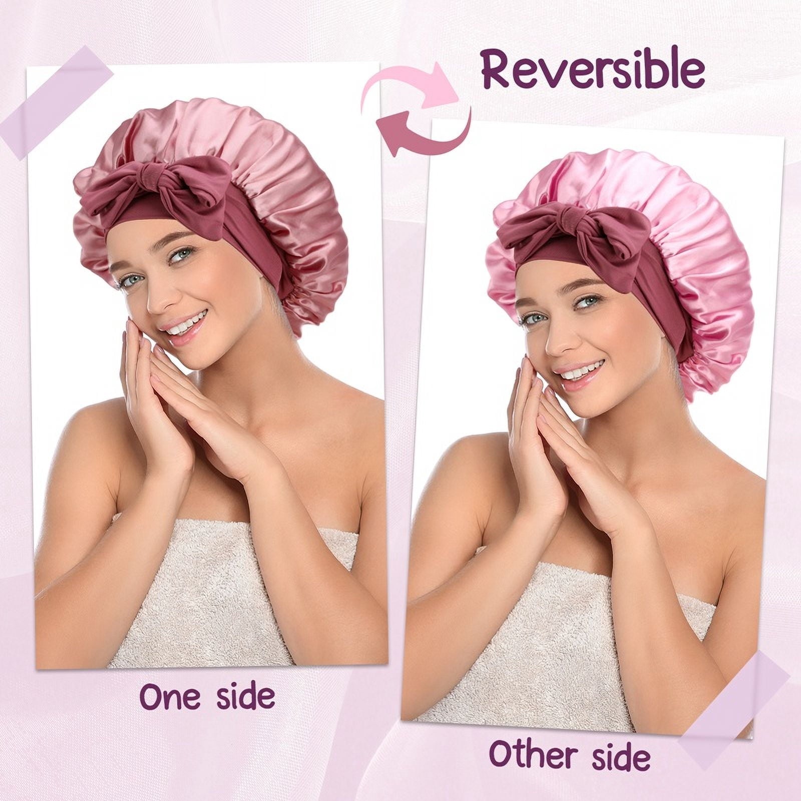 2 Pack Satin Bonnet, Silk Bonnet for Sleeping Women, Silk Sleep Cap Double Layer, Ajustable Hair Bonnet with Tie Band for Women Curly Hair - Image 3