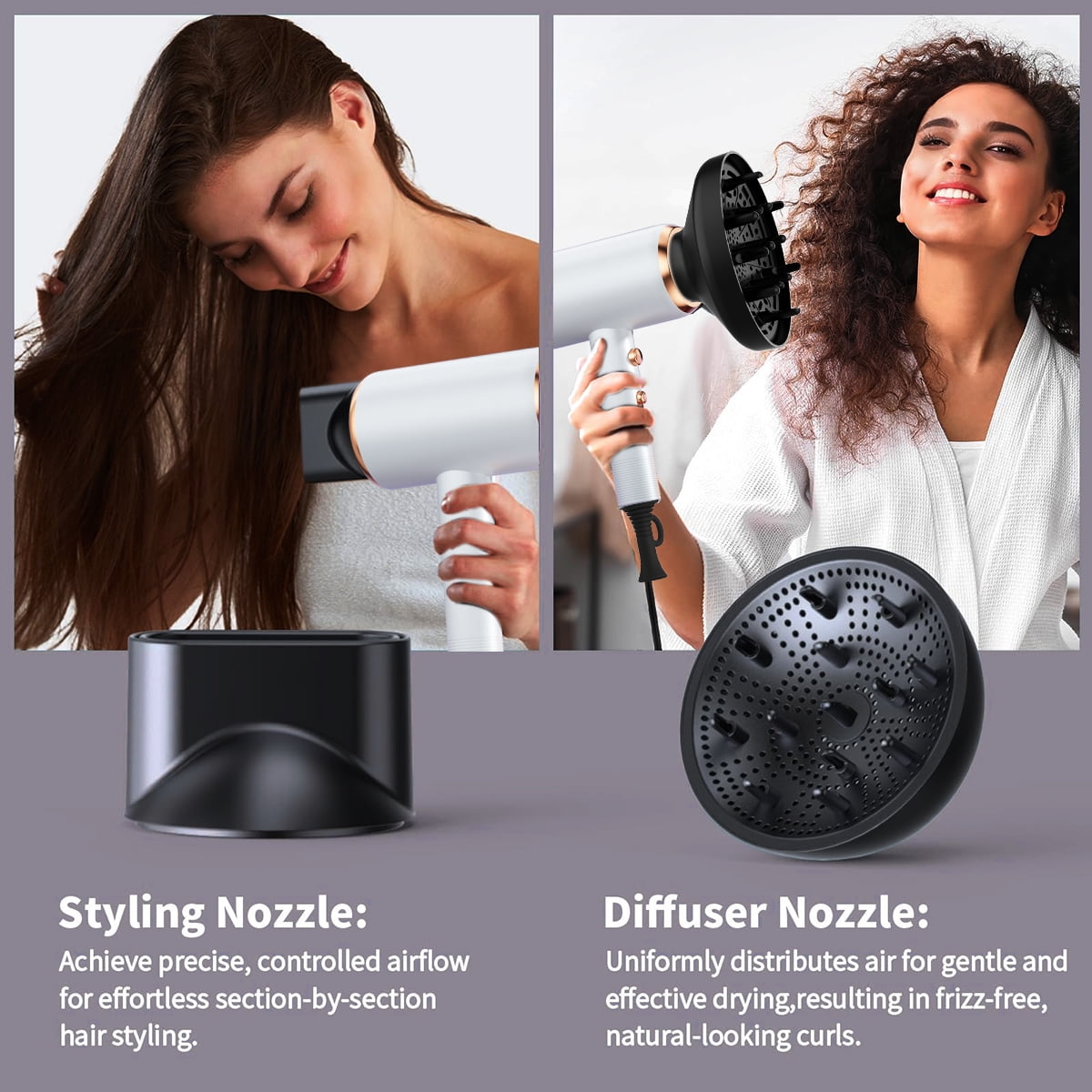 Professional Ionic Hair Dryer, Powerful 1600W Fast Drying Low Noise Blow Dryer with Concentrator Nozzle Diffuser Attachments for Home Salon - Image 6