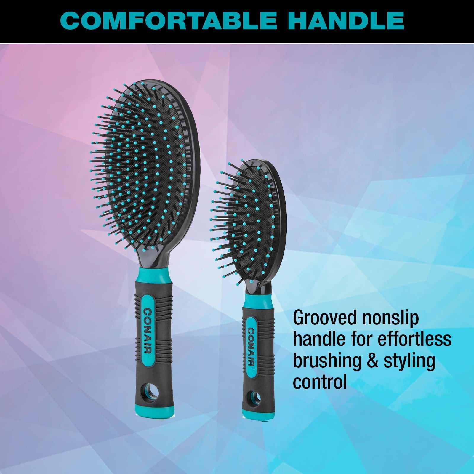 Conair Grip & Glide Travel and Full Size Cushion Hairbrush Set, 2 Pieces - Image 6