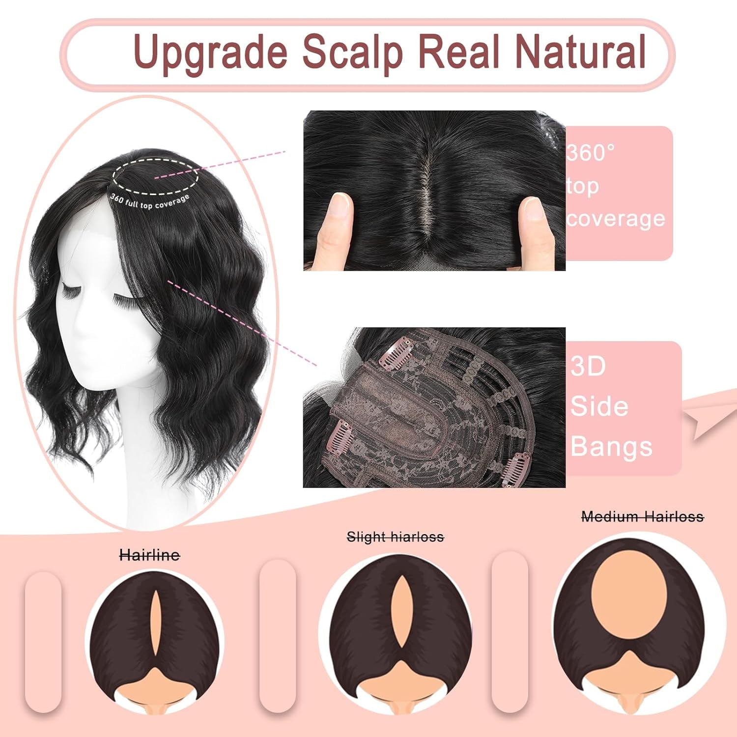 24 Inch Wavy Hair Toppers Long Curly Hair Pieces with 6“ ×6.5” Large Base Central Lace Clip In Hair Extensions for Wo... - Image 2