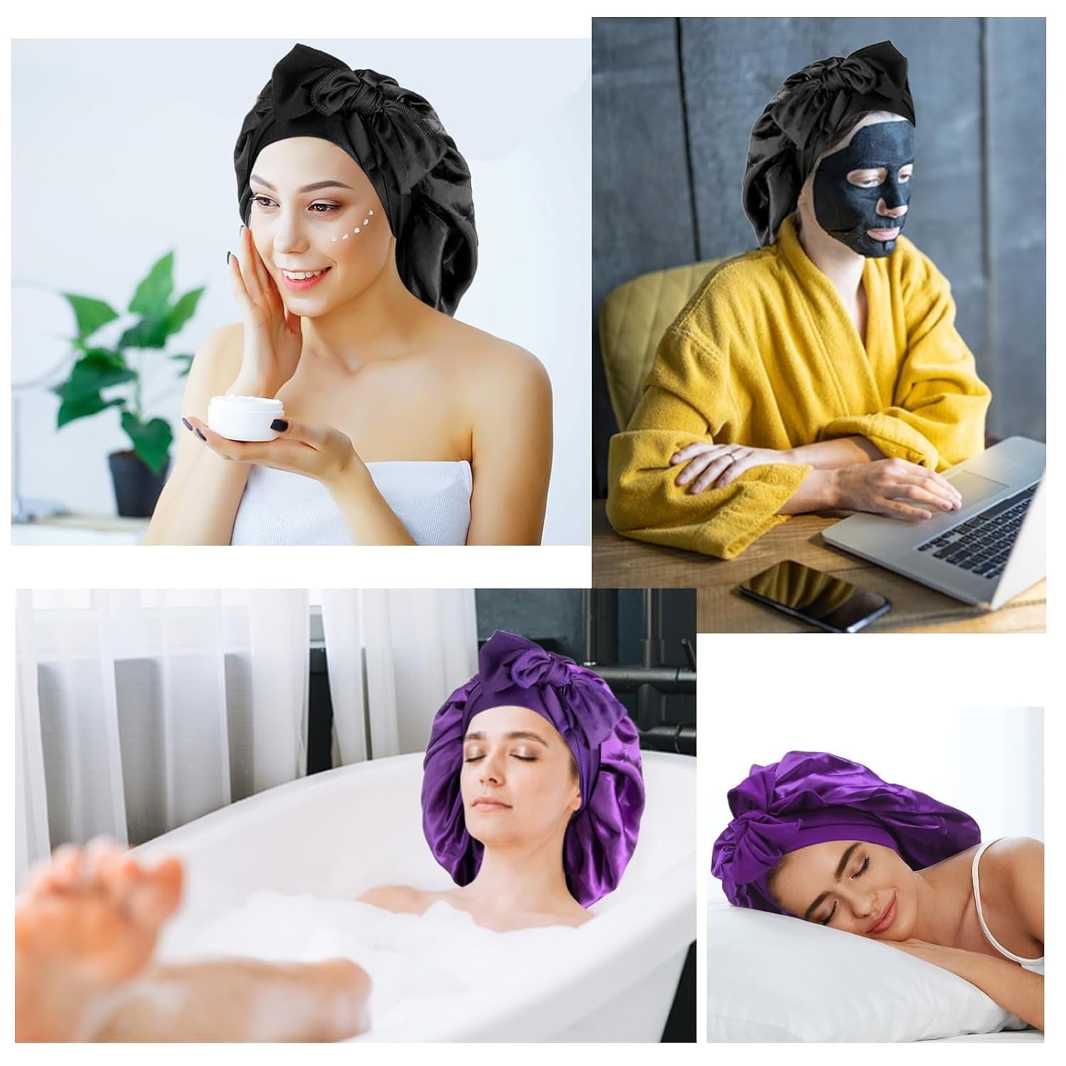 3 Pack Satin Sleeping Bet, Silk Bet for Sleeping Women,Large Satin Sleep Bet with Long Strap, Adjustable Sleep Cap Ha... - Image 2