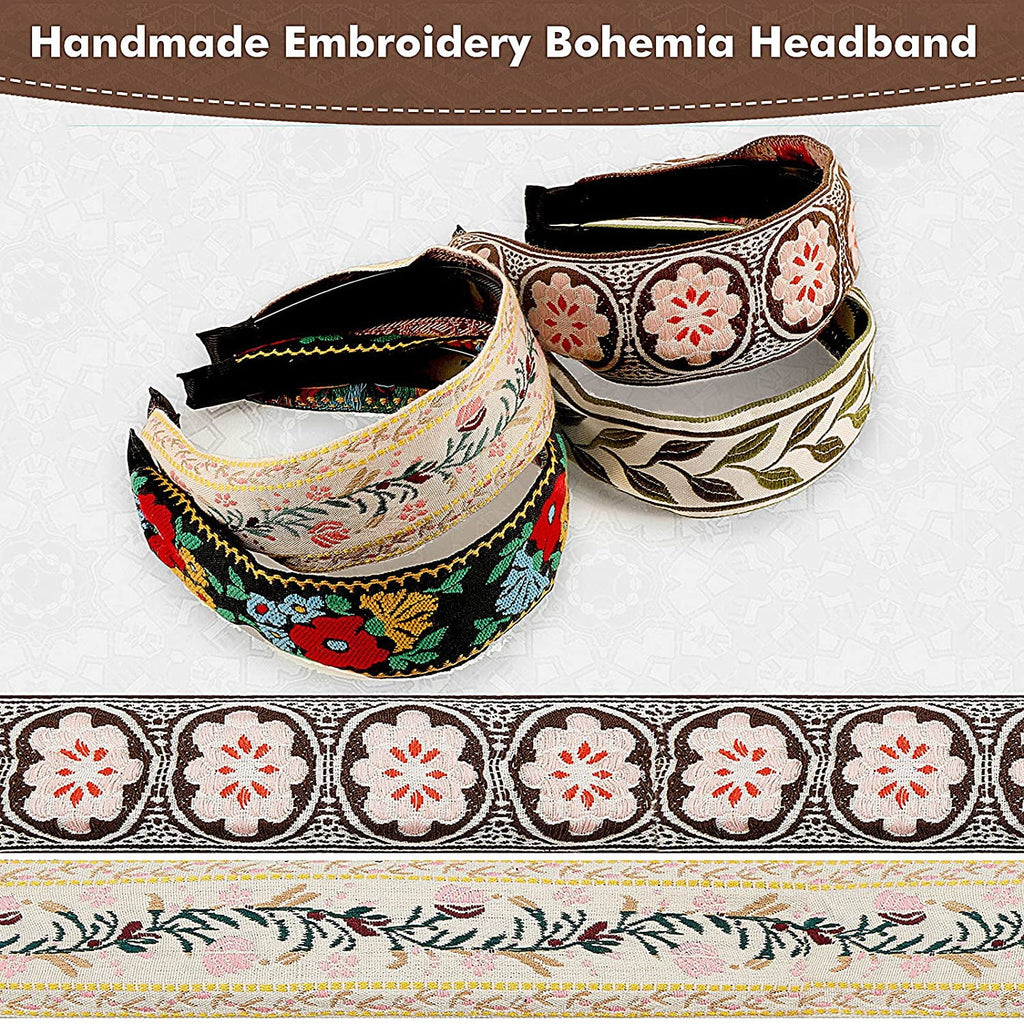 4 Headband for Women Embroidery Wide Hair Band Bohemia Floral Knotted Wide Headbands Vintage Ethnic Style Girls Acces... - Image 3