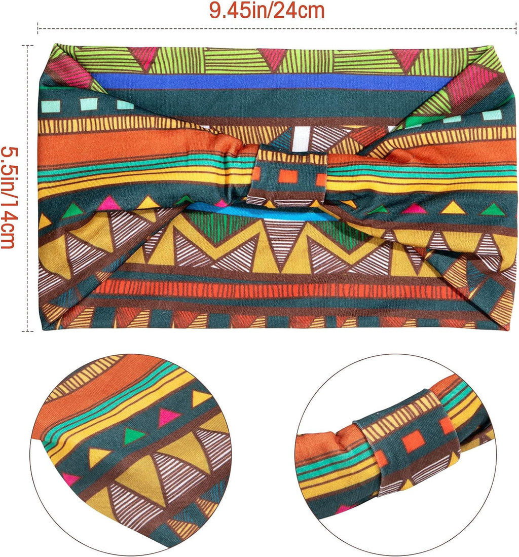 4 Pieces African Headbands Knotted Wide Non Slip Yoga Stretchy Turban Hair Scarfs Workout Printed Headwrap Hair Accessories for Women and Gi - Image 3