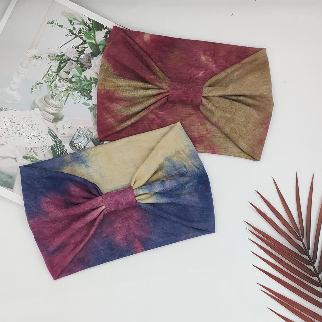 For Women Knotted Headband African Women’s Head Wraps Stretchy Turban Hair Accessories Bands Tie Dye 4 Pack - Image 5